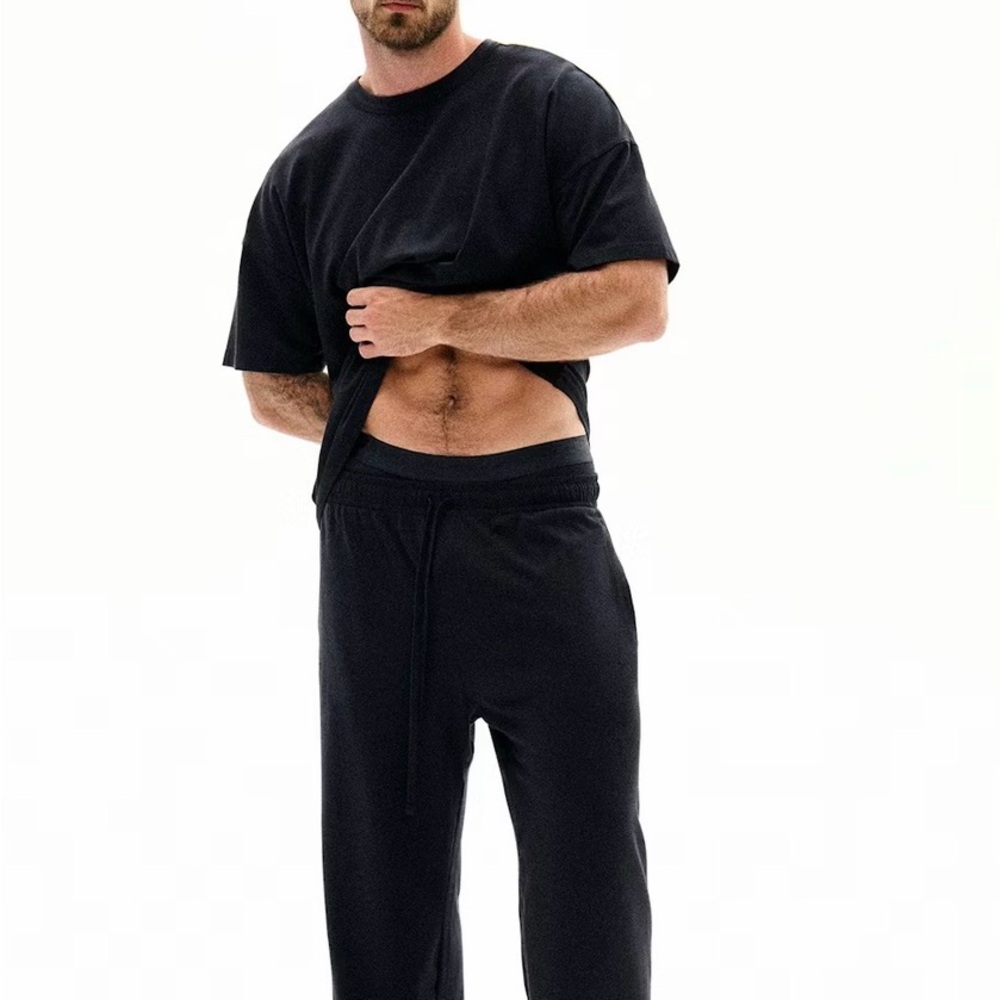 SKIMS Men's Lounge Jersey Pajama Set (T-Shirt & Pants) Obsidian Black Size M